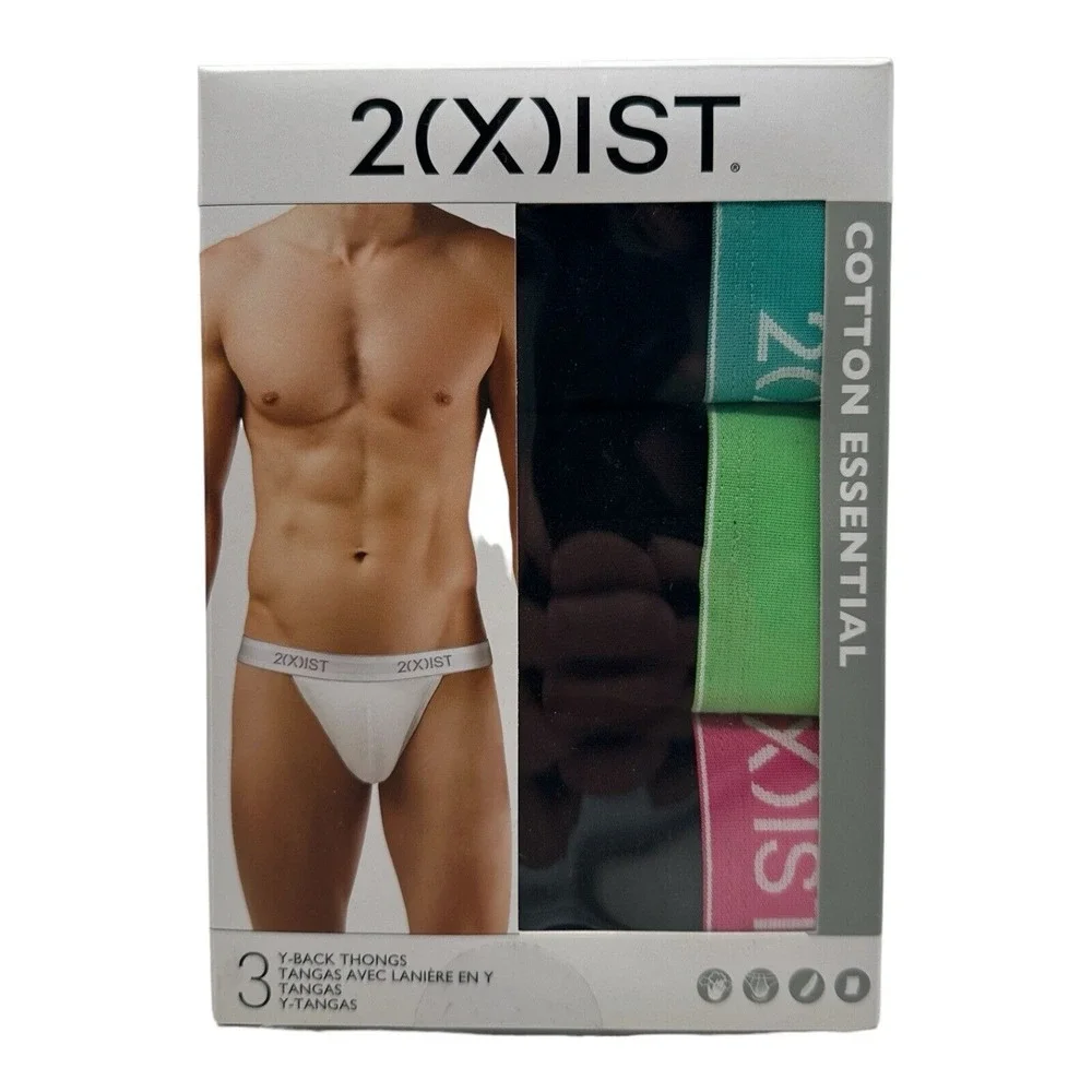 2(X)IST‎ Cotton 3-Pack Thong Turquoise/Summer Green/Carmine Rose Men's Size S